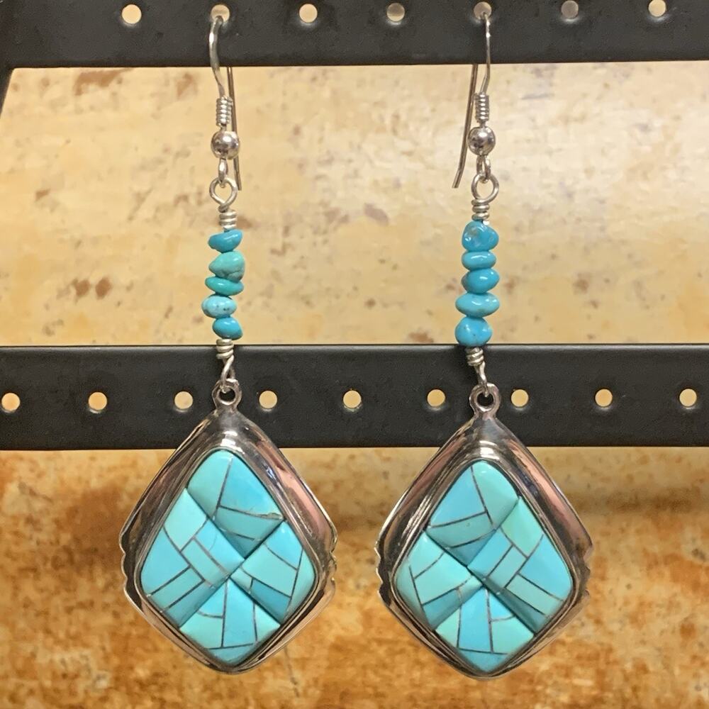 Jay King Earrings Sterling Silver with Inlayed Turquoise w/ Silver DTR